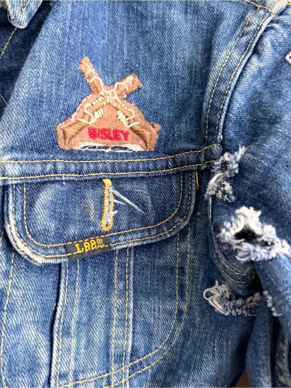 Vintage Lee Kids' Embroidered Blue Denim Distressed Jacket